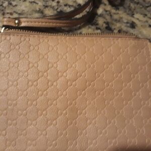 Gucci Beige Embossed Leather Wristlet